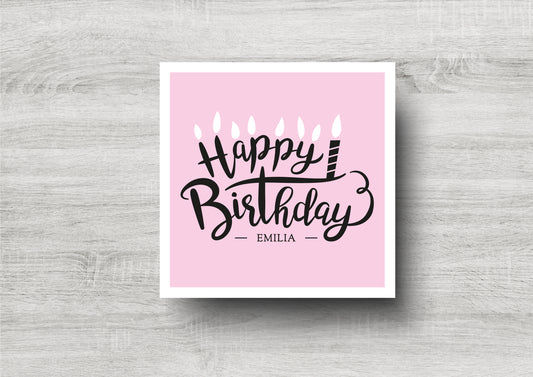 Personalised Birthday Card / Happy Birthday / Candles / Pink