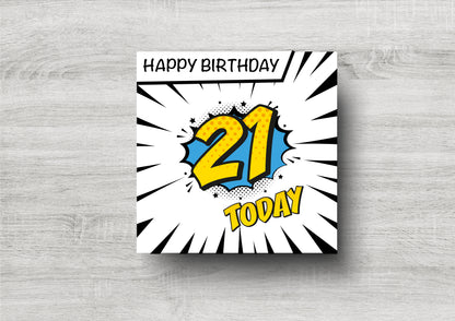 Comic 21st Birthday Card