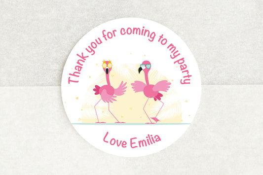 Personalised Thank You For Coming To My Party Stickers - Flamingo Themed - Pack of 35