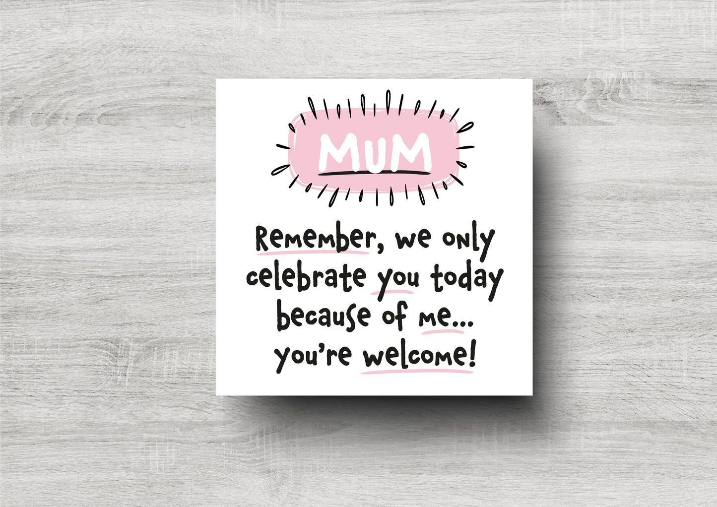 Funny Mother's Day Card - Mum - You're Welcome