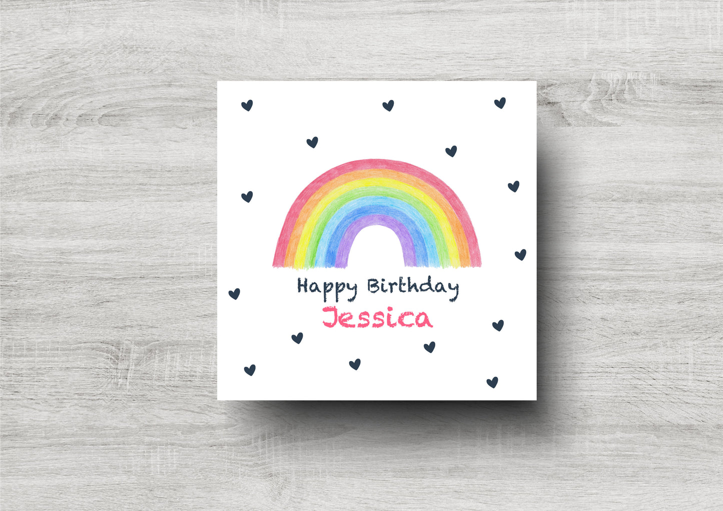 Birthday Card / Rainbow / Hearts / Personalised