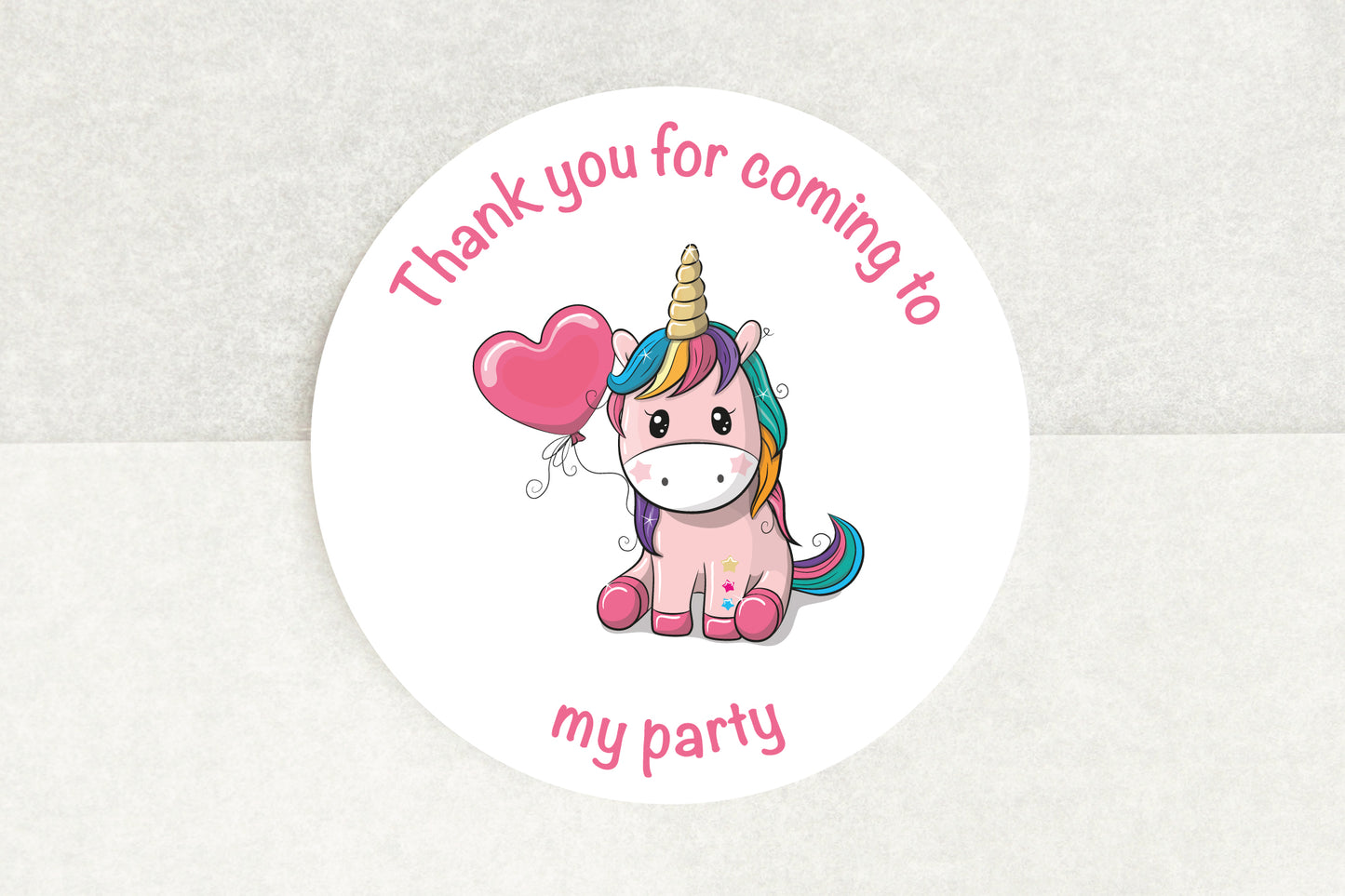 Thank You For Coming To My Party Stickers - Unicorn Themed - Pack of 35