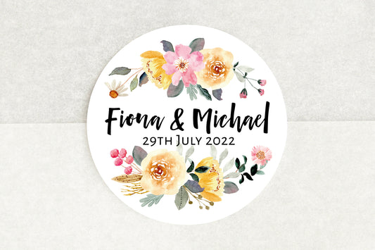 Personalised Floral Wedding Stickers - Pack of 35