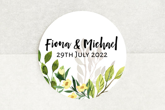 Personalised Botanical Wedding Stickers - Pack of 35