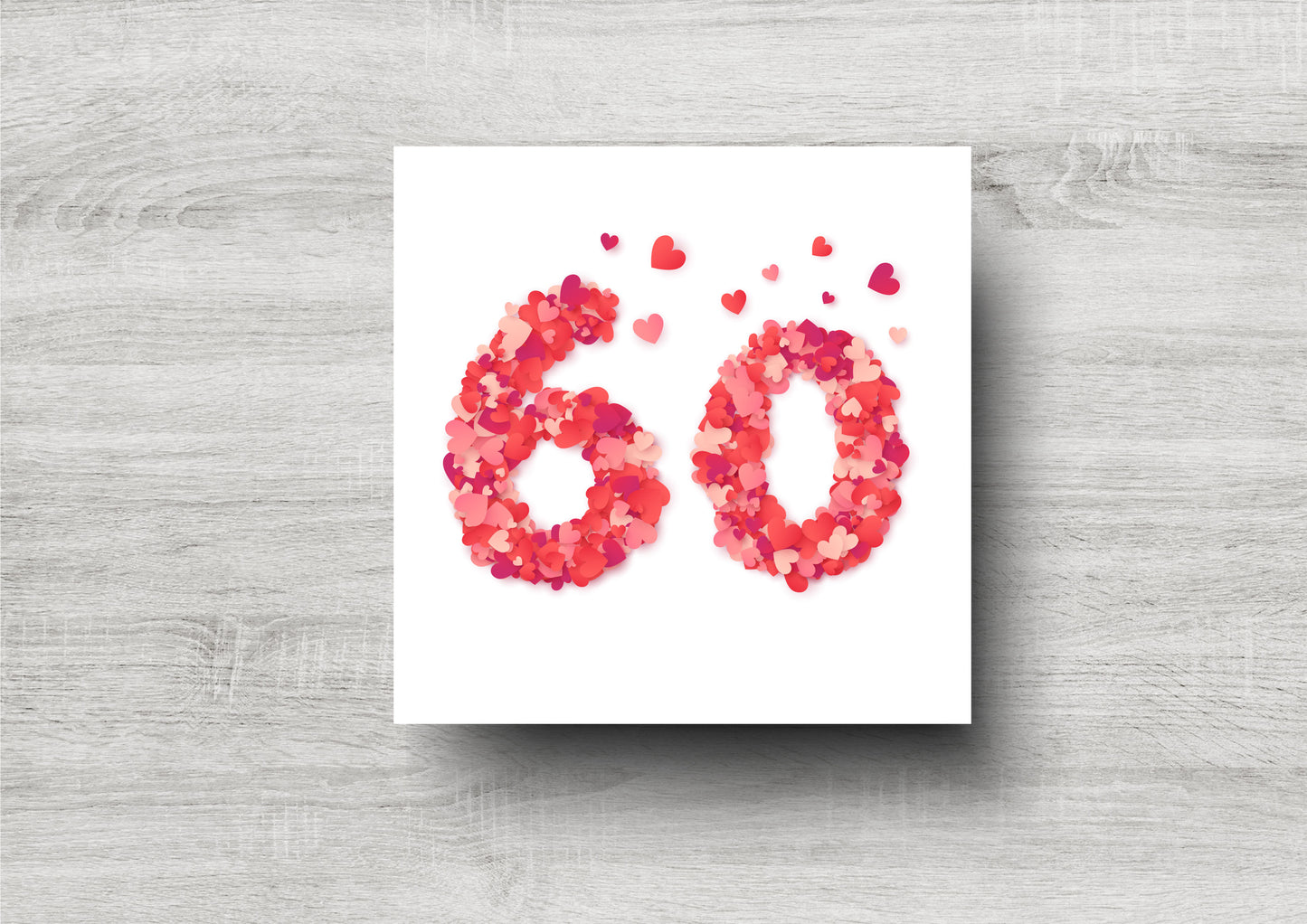 60th Birthday Card / Red Heart Numbers / Printed Design